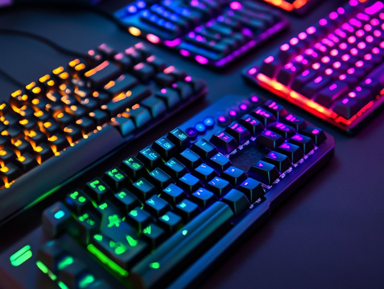 A variety of gaming keyboards showcasing unique designs