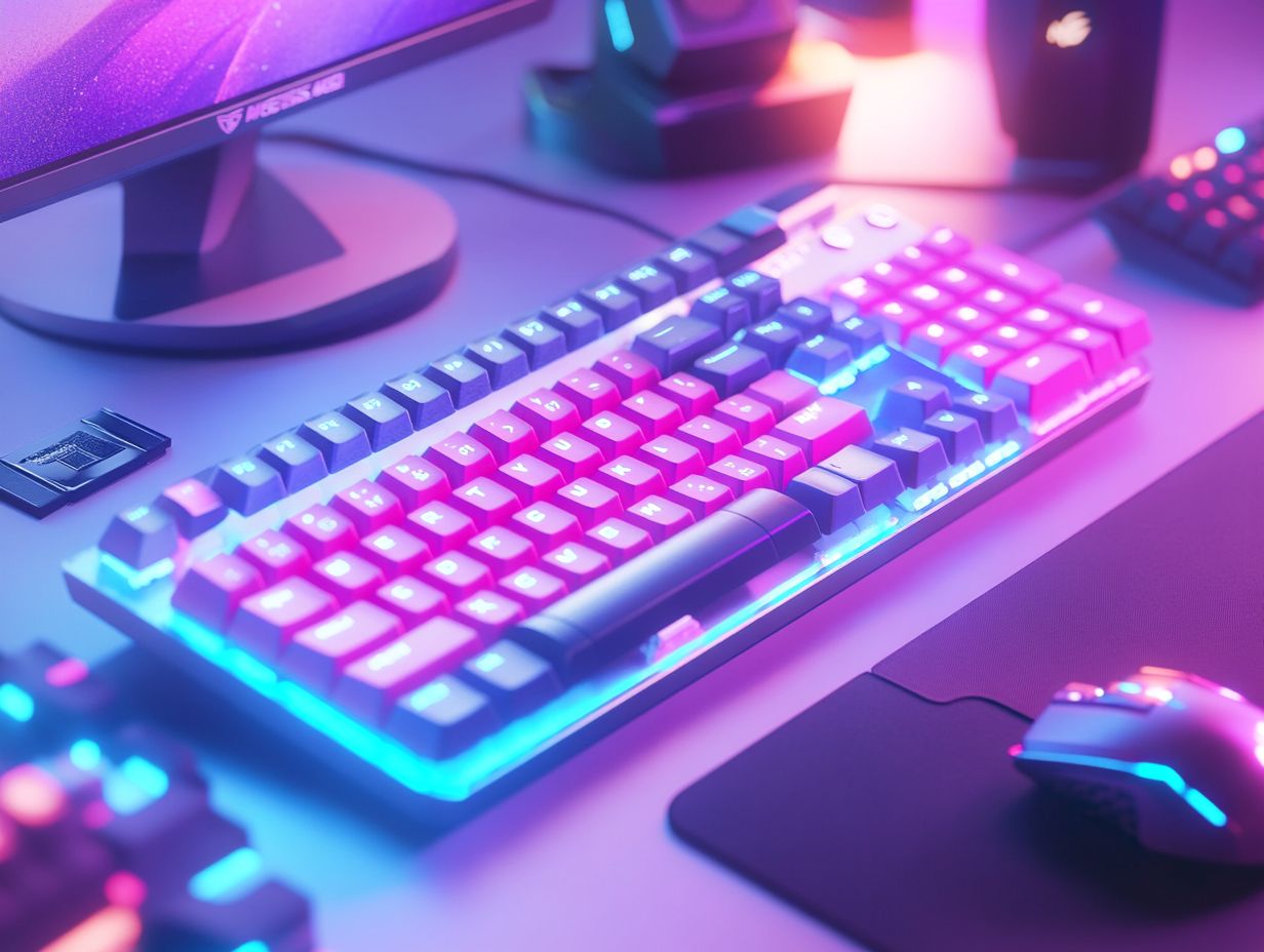 A customized gaming keyboard showcasing various key designs.