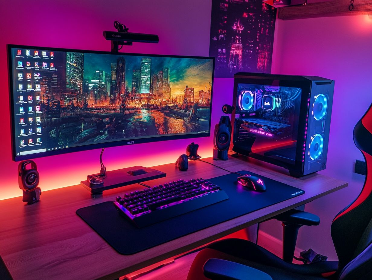 A gaming setup with various accessories