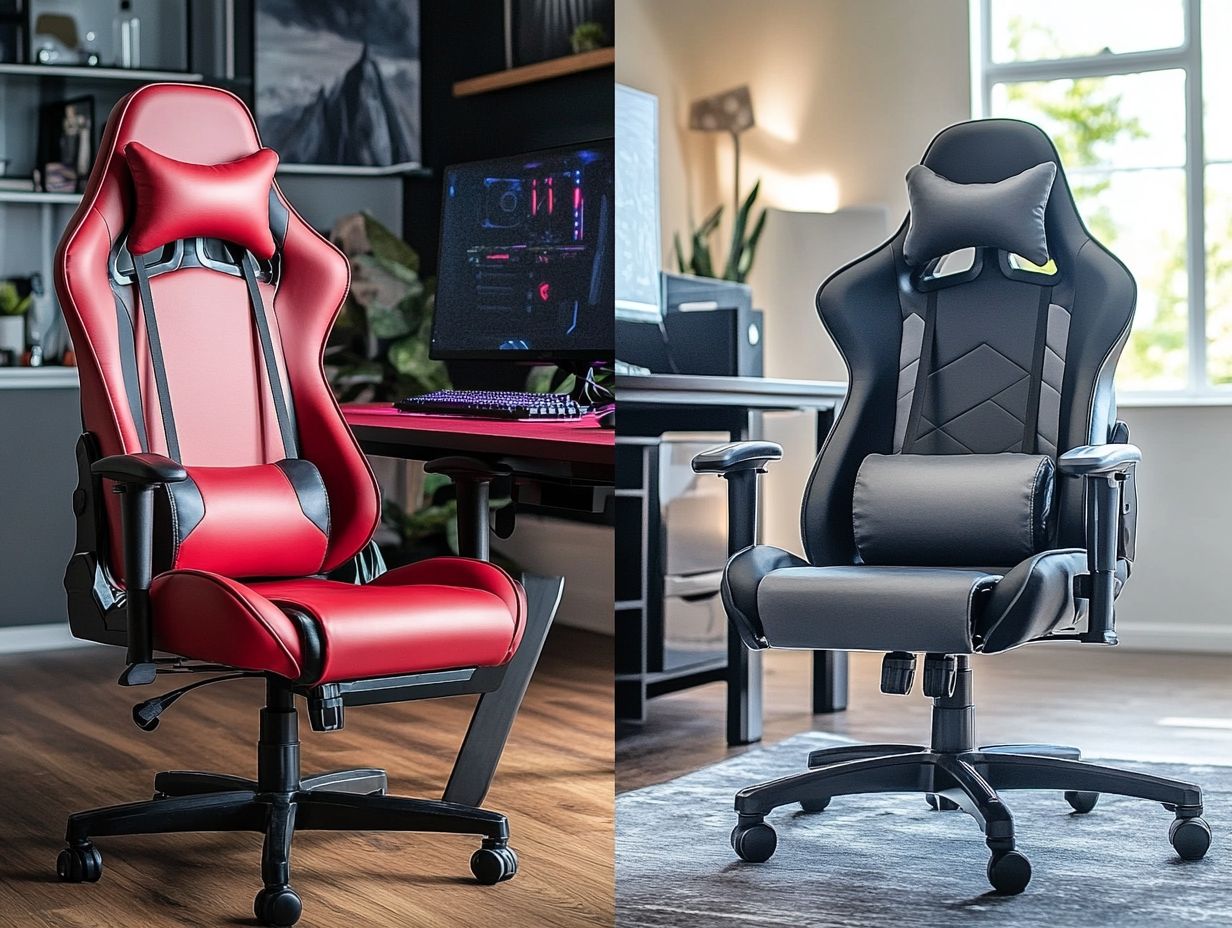 Visual indicators of a low-quality gaming chair, including poor lumbar support and unstable design.