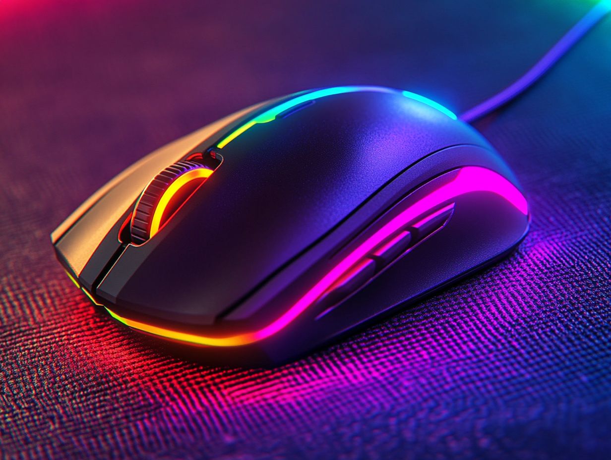 A gaming mouse with RGB lighting showcasing visual effects