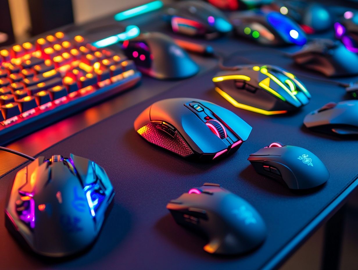 Image showcasing the best MMO gaming mice with their key features.