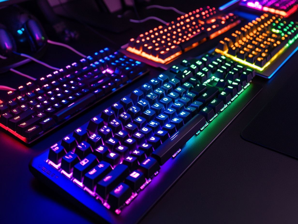 A collage of popular gaming keyboards with customizable lighting.