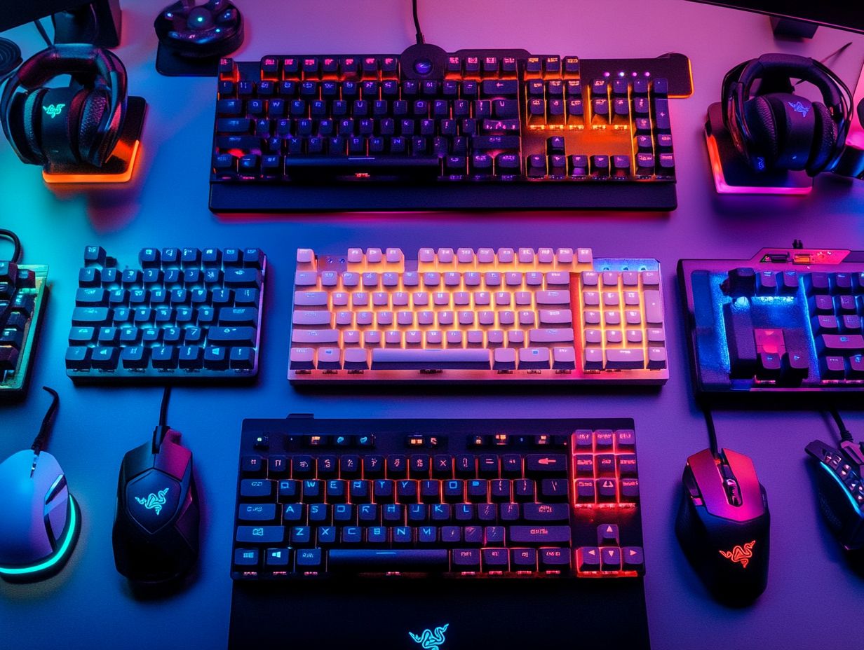 A gaming keyboard with various features on display